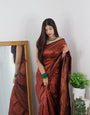 Maroon Pure Kanjivaram Silk Saree With Tempting Heavy Brocade Blouse Piece