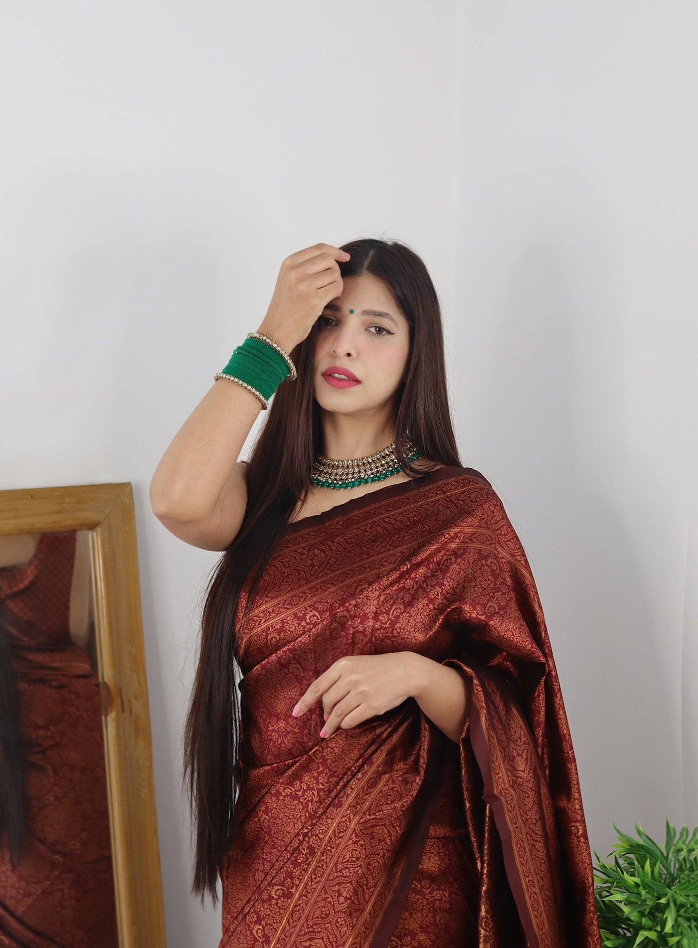 Maroon Pure Banarasi Silk Saree With Tempting Heavy Brocade Blouse Piece - Almaari Fashion