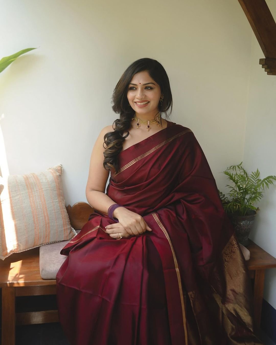 Maroon Pure Banarasi Silk Weaved With Copper Zari Comes With Heavy Banarasi Brocade Blouse - Almaari Fashion