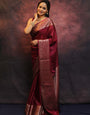 Maroon Pure Kanjivaram Silk Weaved With Copper Zari Comes With Heavy Kanjivaram Brocade Blouse