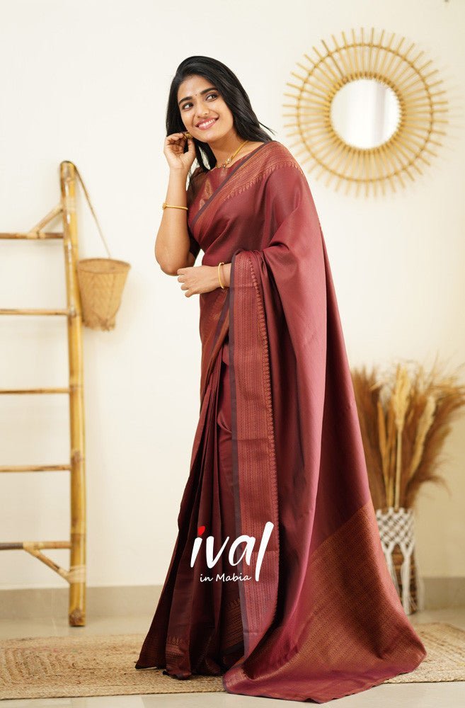 Maroon Pure Kanjivaram Silk Saree With Lovely Blouse Piece - Almaari Fashion