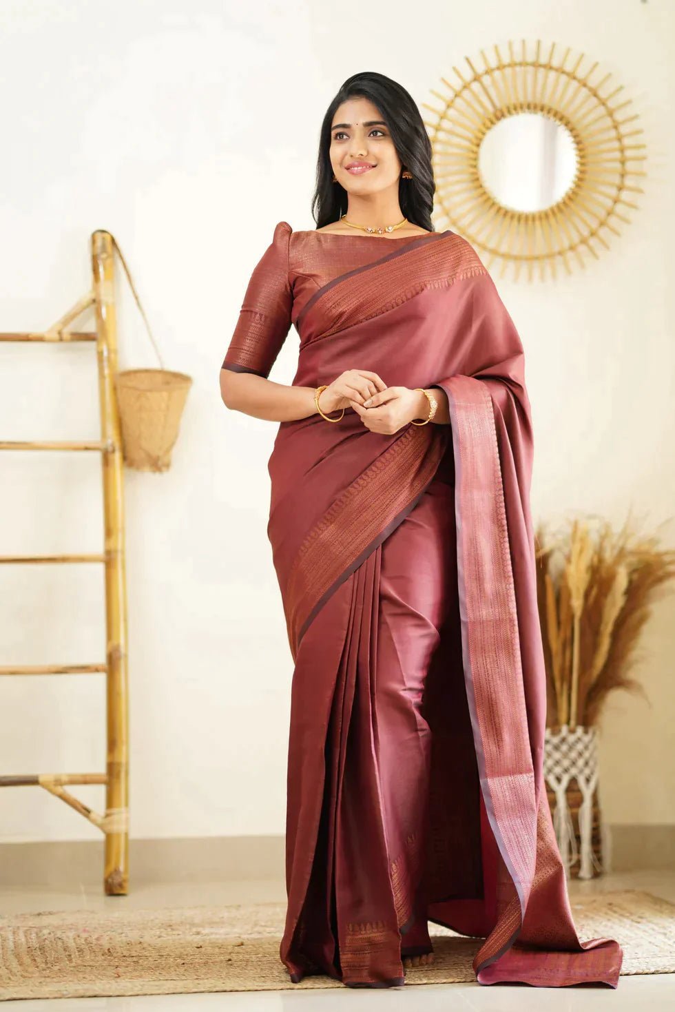 Maroon Pure Kanjivaram Silk Saree With Lovely Blouse Piece - Almaari Fashion