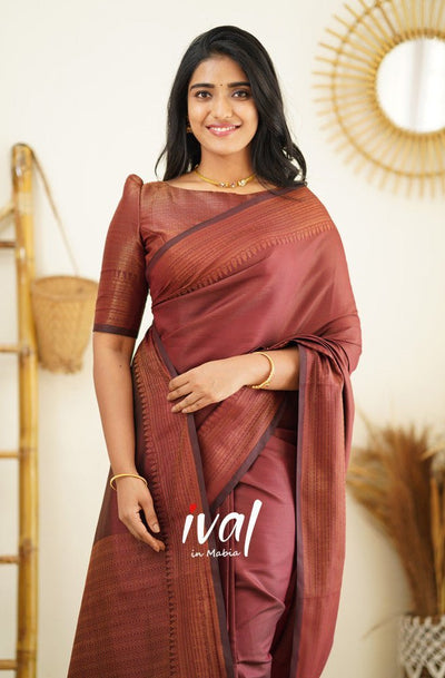 Maroon Pure Kanjivaram Silk Saree With Lovely Blouse Piece - Almaari Fashion