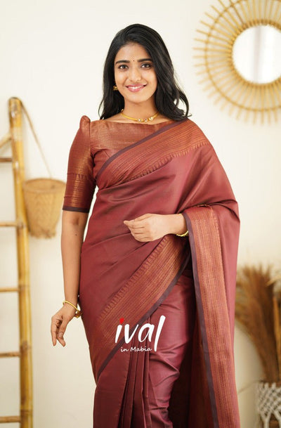 Maroon Pure Kanjivaram Silk Saree With Lovely Blouse Piece - Almaari Fashion