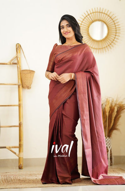 Maroon Pure Kanjivaram Silk Saree With Lovely Blouse Piece - Almaari Fashion