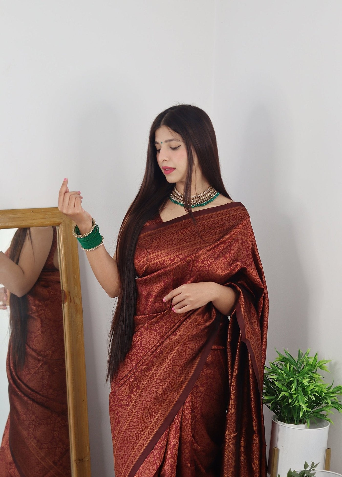 Maroon Pure Kanjivaram Silk Saree With Tempting Heavy Brocade Blouse Piece - Almaari Fashion