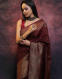 Maroon Pure Kanjivaram Silk Weaved With Copper Zari Comes With Heavy Kanjivaram Brocade Blouse