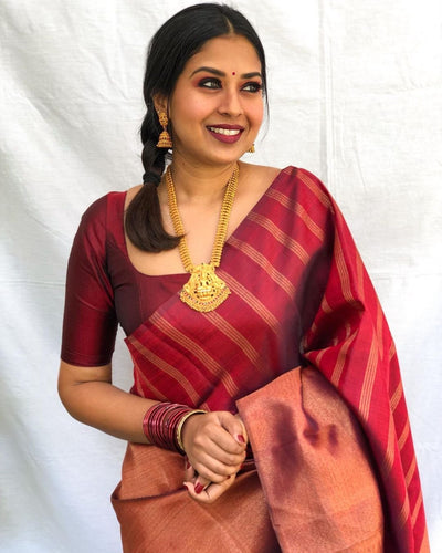 Maroon Pure Kanjivaram Silk With Confounding Blouse Piece - Almaari Fashion