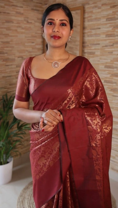 Maroon Pure Kanjivaram Silk With Lovely Blouse Piece - Almaari Fashion