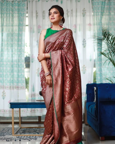 Maroon Pure Kanjivaram Silk With Lovely Blouse Piece - Almaari Fashion