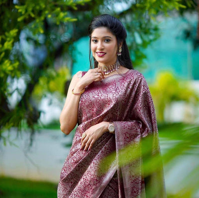 Maroon Pure Pure Banarasi Silk With Confounding Blouse Piece - Almaari Fashion