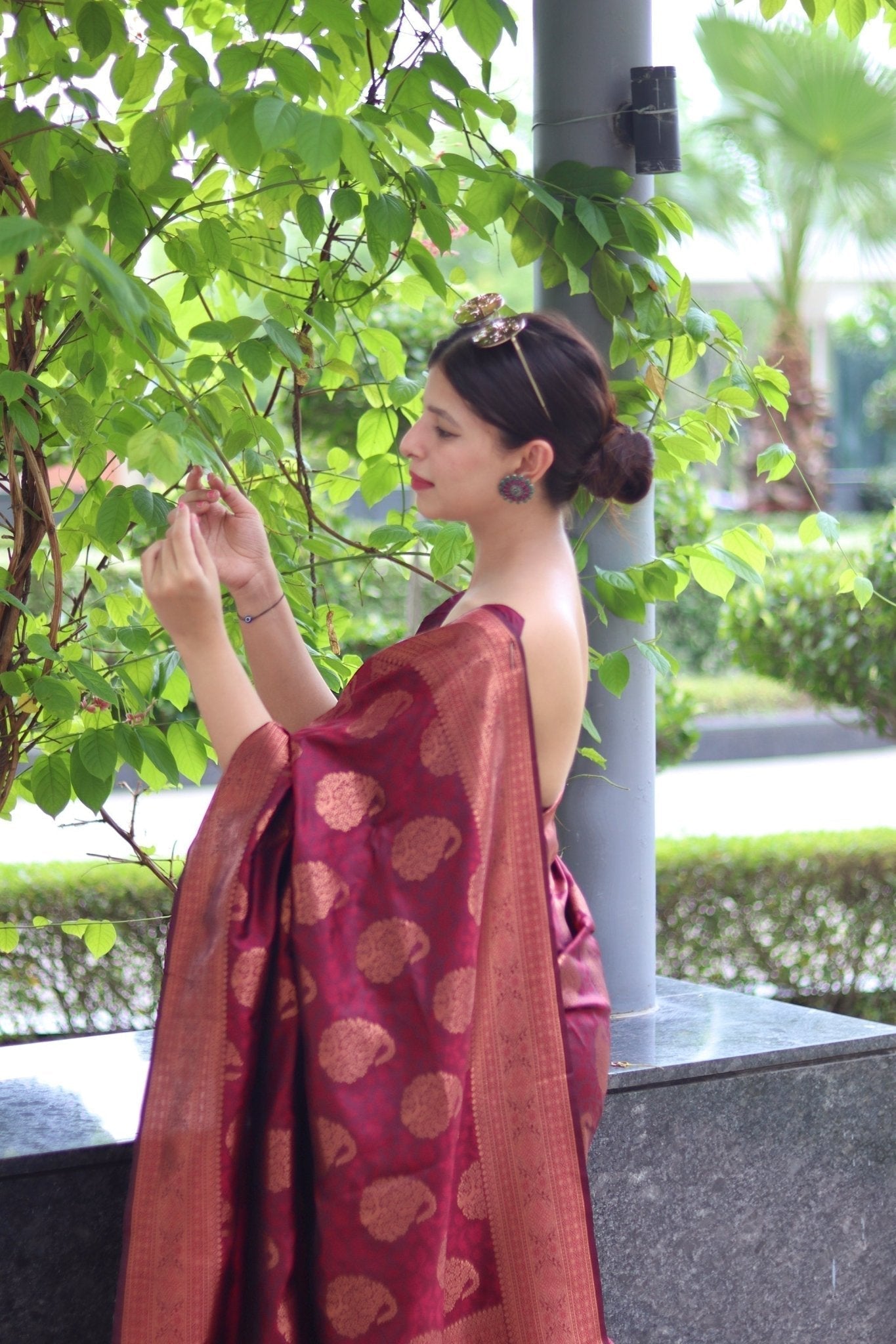 Maroon Pure Satin Silk Saree With Demure Blouse Piece - Almaari Fashion