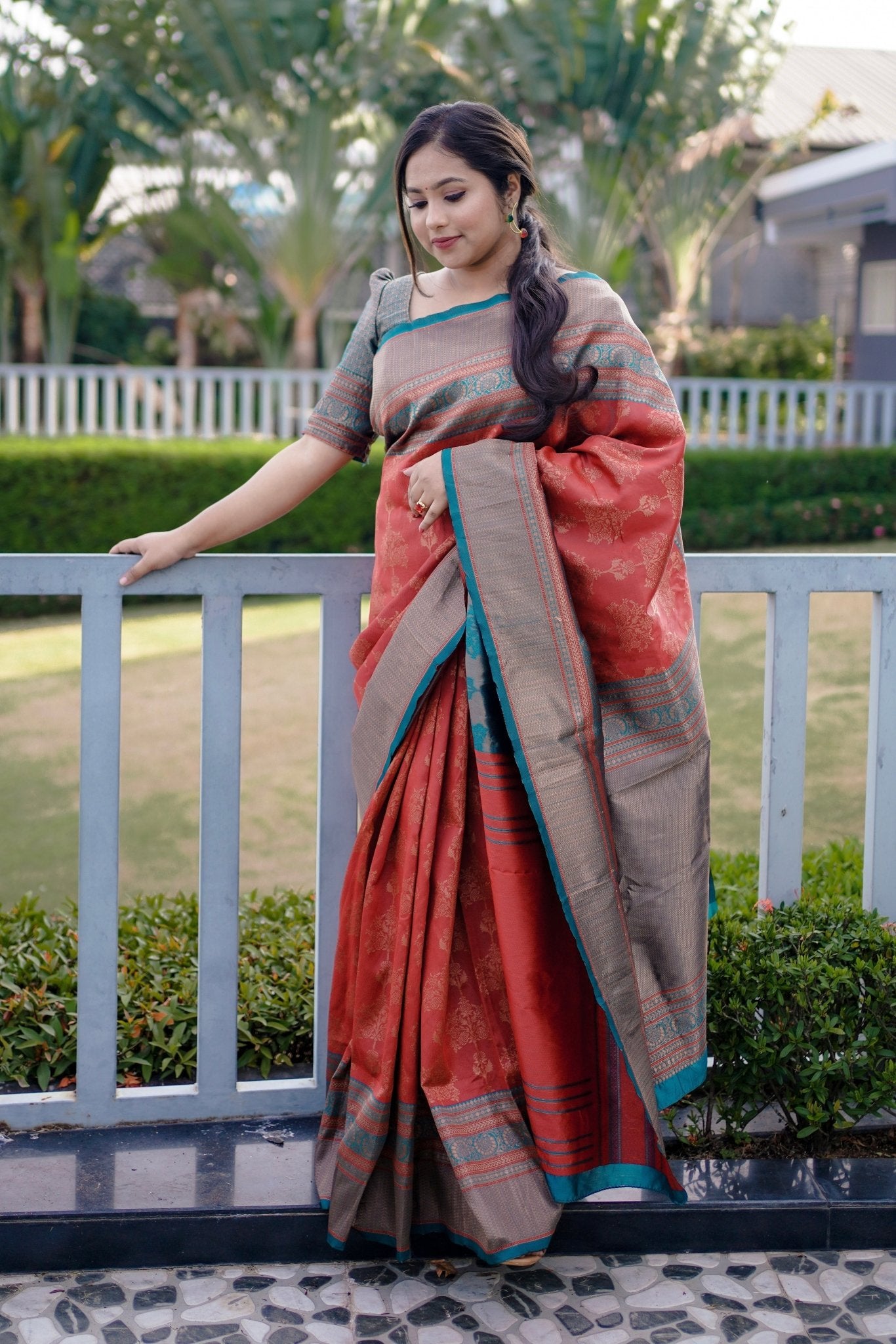 Maroon Soft Silk Saree Weaved With Copper Zari With Imbrication Blouse Piece - Almaari Fashion