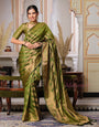 Mehandi Green Color Pure Organza Saree Adorned with Zari Weaving, Complete with Matching Blouse Piece