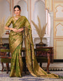 Mehandi Green Color Pure Organza Saree Adorned with Zari Weaving, Complete with Matching Blouse Piece