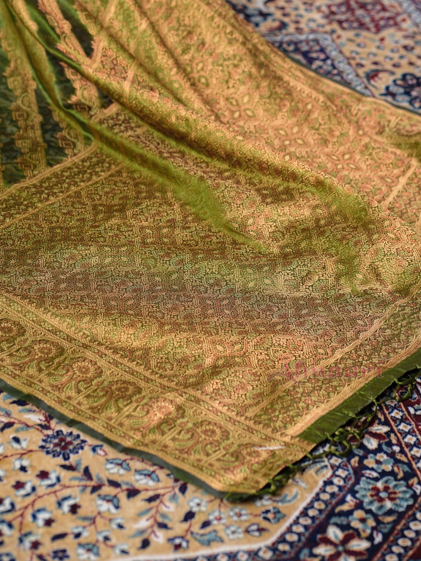 Mehandi Green Color Pure Organza Saree Adorned with Zari Weaving, Complete with Matching Blouse Piece - Almaari Fashion