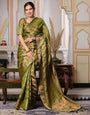 Mehandi GreenColor Pure Organza Saree Adorned with Zari Weaving, Complete with Matching Blouse Piece