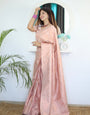 Misty Rose Pure Satin Silk Saree With Snappy Blouse Piece