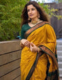 Mustard & Dark Green Combination Pure Kanjivaram Silk Saree With Attractive Blouse Piece