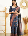 Navy Blue Pure Kanjivaram Silk With Confounding Blouse Piece