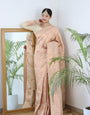 Off White Pure Satin Silk Saree With Designer Blouse