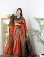 Orange & Green Combination Pure Kanjivaram Silk Saree Stylish Blouse Piece