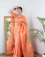 Orange Pure Kanjivaram Silk Saree With Twirling Blouse Piece
