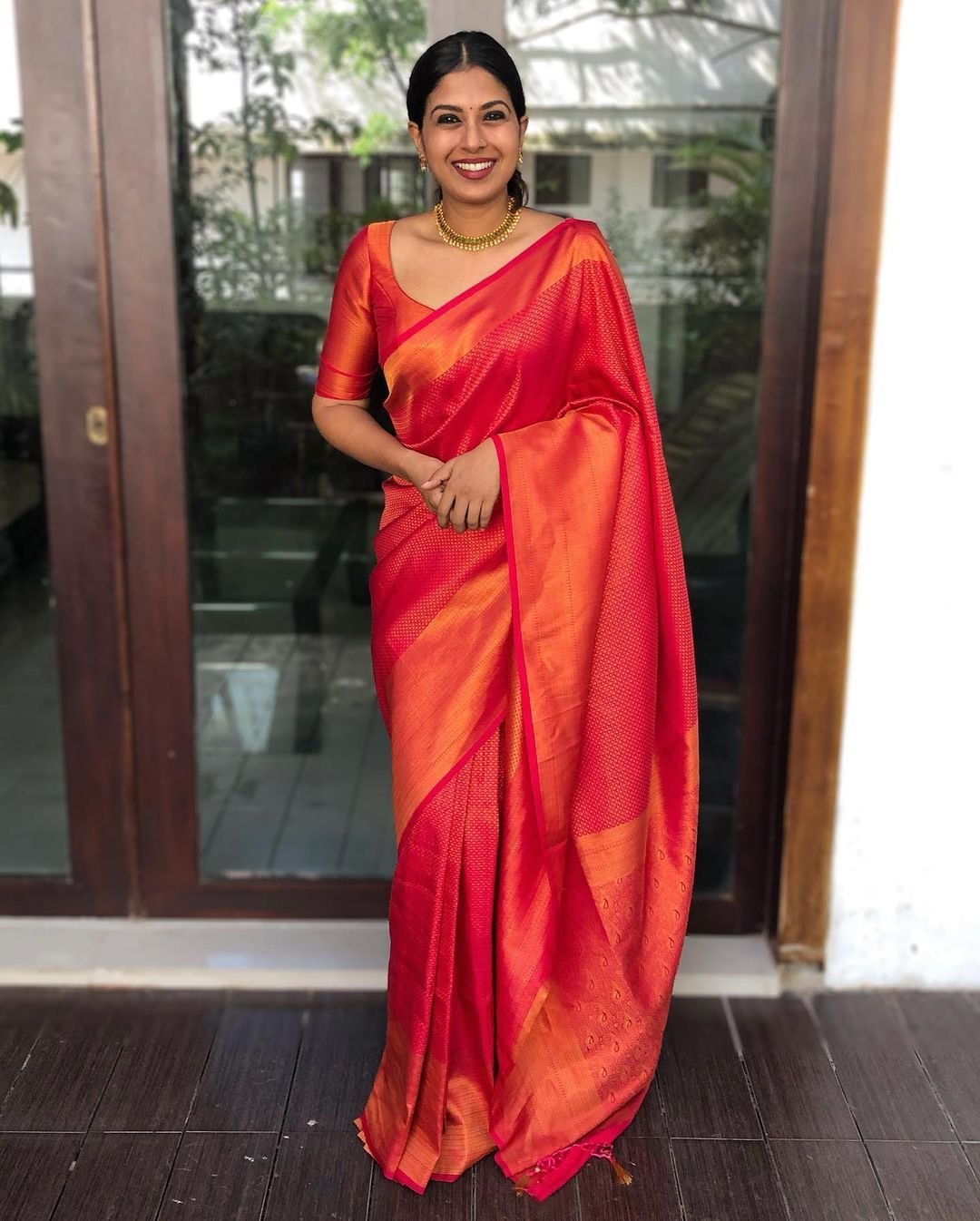 Orange Pure Kanjivaram Silk With Confounding Blouse Piece - Almaari Fashion