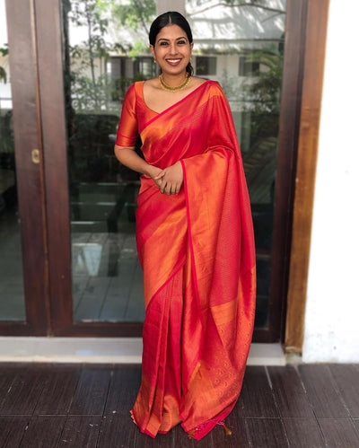 Orange Pure Kanjivaram Silk With Confounding Blouse Piece - Almaari Fashion