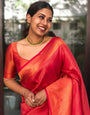 Orange Pure Kanjivaram Silk With Confounding Blouse Piece