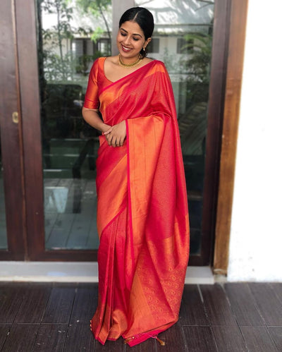 Orange Pure Kanjivaram Silk With Confounding Blouse Piece - Almaari Fashion