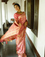 Orchid Pink Pure Banarasi Silk Saree With Twirling Blouse Piece