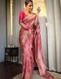 Orchid Pink Pure Banarasi Silk Saree With Twirling Blouse Piece