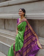 P Green And Purple Combination Pure Kanjivaram Silk Saree With Attractive Blouse Piece