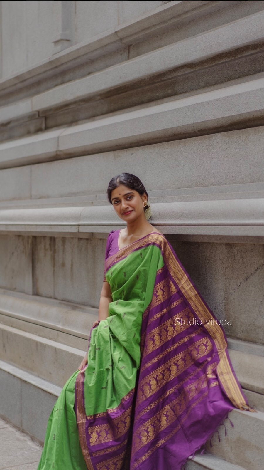 P Green And Purple Combination Pure Kanjivaram Silk Saree With Attractive Blouse Piece - Almaari Fashion