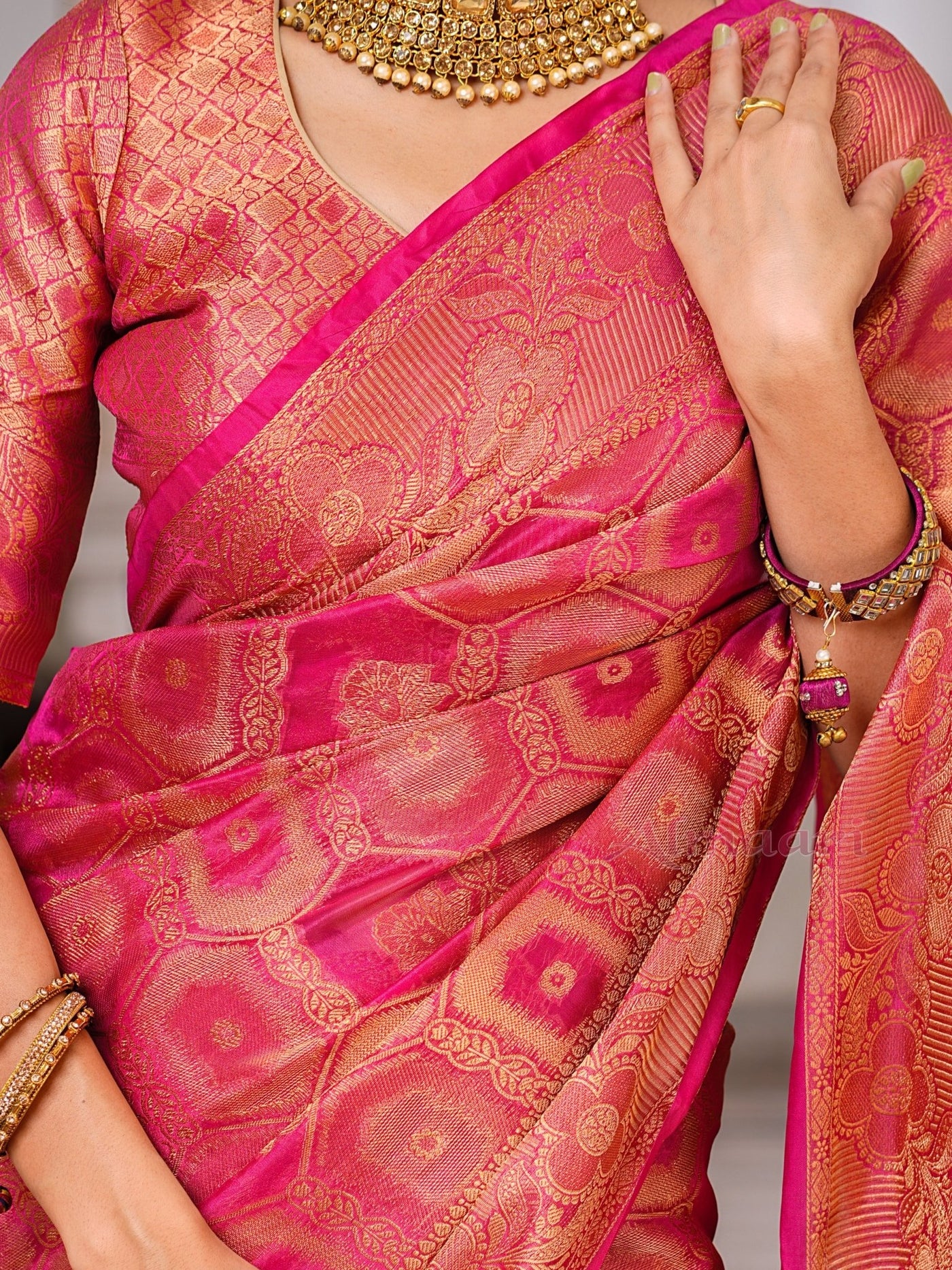 Peach Color Pure Organza Saree Adorned with Zari Weaving, Complete with Matching Blouse Piece - Almaari Fashion