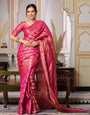 Peach Color Pure Organza Saree Adorned with Zari Weaving, Complete with Matching Blouse Piece