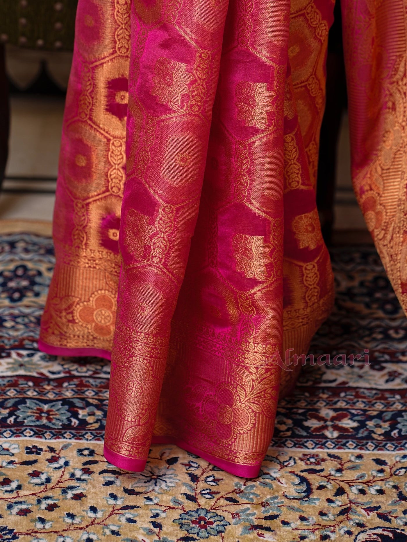 Peach Color Pure Organza Saree Adorned with Zari Weaving, Complete with Matching Blouse Piece - Almaari Fashion