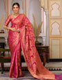 Peach Color Pure Organza Saree Adorned with Zari Weaving, Complete with Matching Blouse Piece