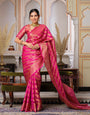 Peach Color Pure Organza Saree Adorned with Zari Weaving, Complete with Matching Blouse Piece