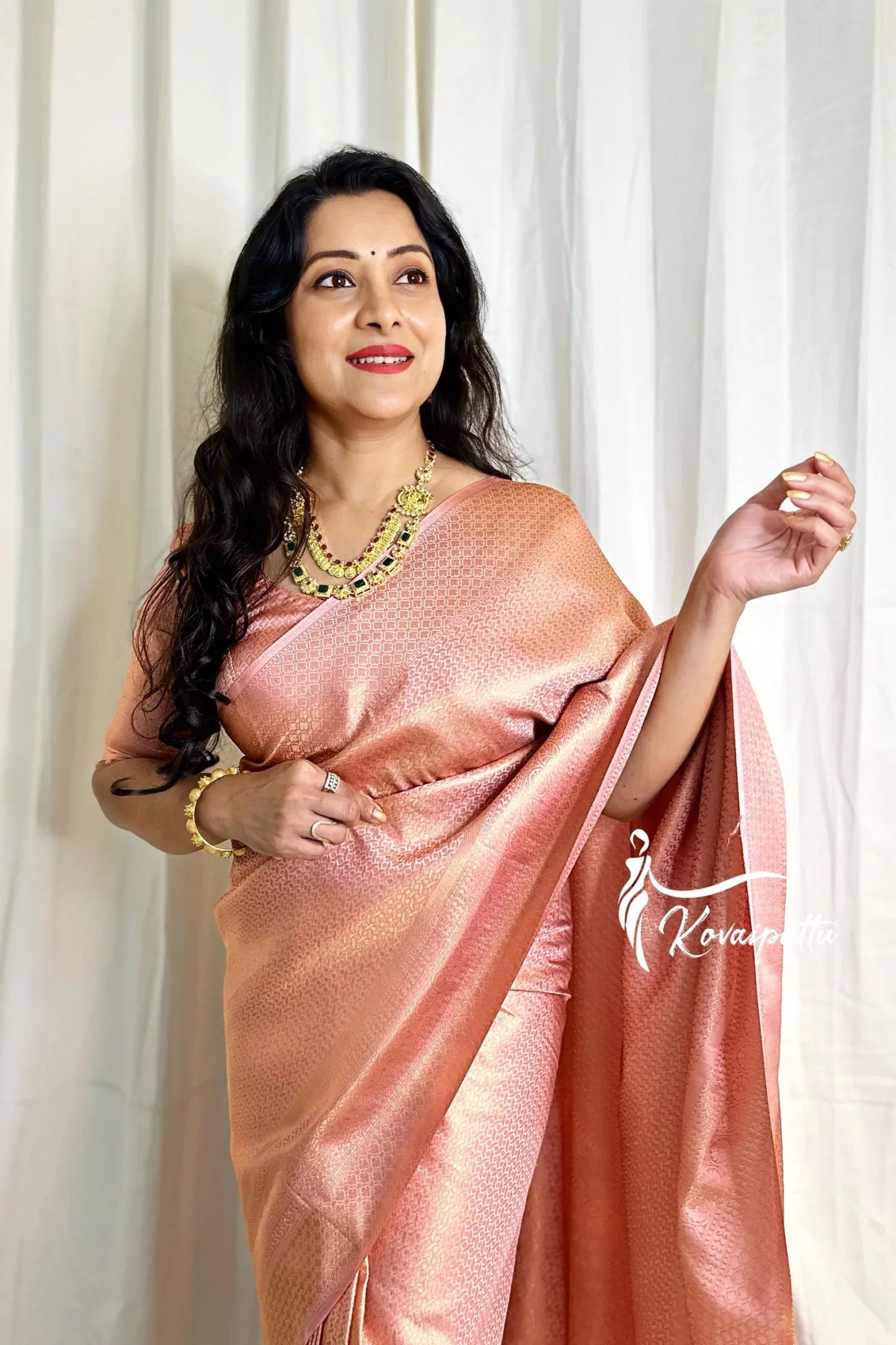 Peach Pure Kanjivaram Silk With Attractive Blouse Piece - Almaari Fashion