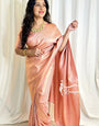 Peach Pure Kanjivaram Silk With Attractive Blouse Piece