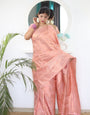 Peach Pure Satin Silk Saree With Snappy Blouse Piece