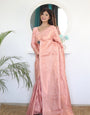 Peach Shades Beautiful Flower Pure Satin Silk Saree With Designer Blouse