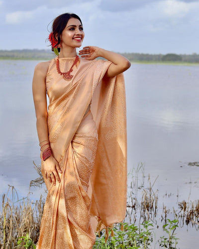 Phenomenal Light Orange Soft Banarasi Silk Saree With Imbrication Blouse Piece - Almaari Fashion