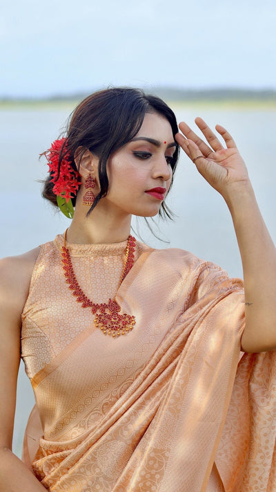 Phenomenal Light Orange Soft Kanjivaram Silk Saree With Imbrication Blouse Piece - Almaari Fashion