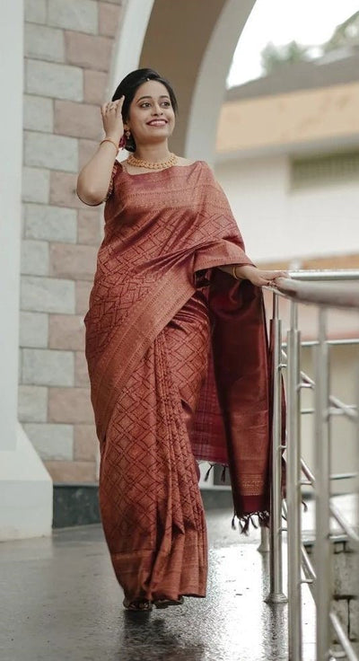 Phenomenal Maroon Pure Kanjivaram Silk With Imbrication Blouse Piece - Almaari Fashion