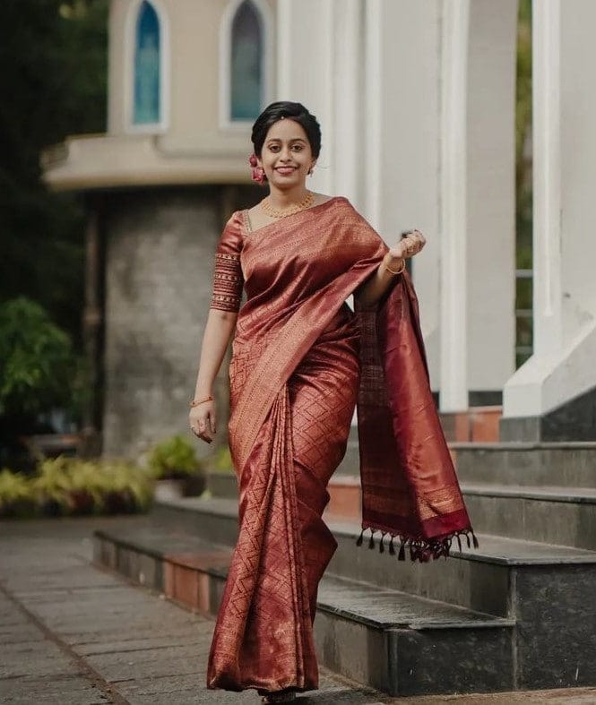 Phenomenal Maroon Pure Kanjivaram Silk With Imbrication Blouse Piece - Almaari Fashion