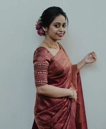 Phenomenal Maroon Pure Kanjivaram Silk With Imbrication Blouse Piece - Almaari Fashion