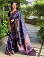 Phenomenal Navy Blue Soft Silk Saree With Imbrication Blouse Piece